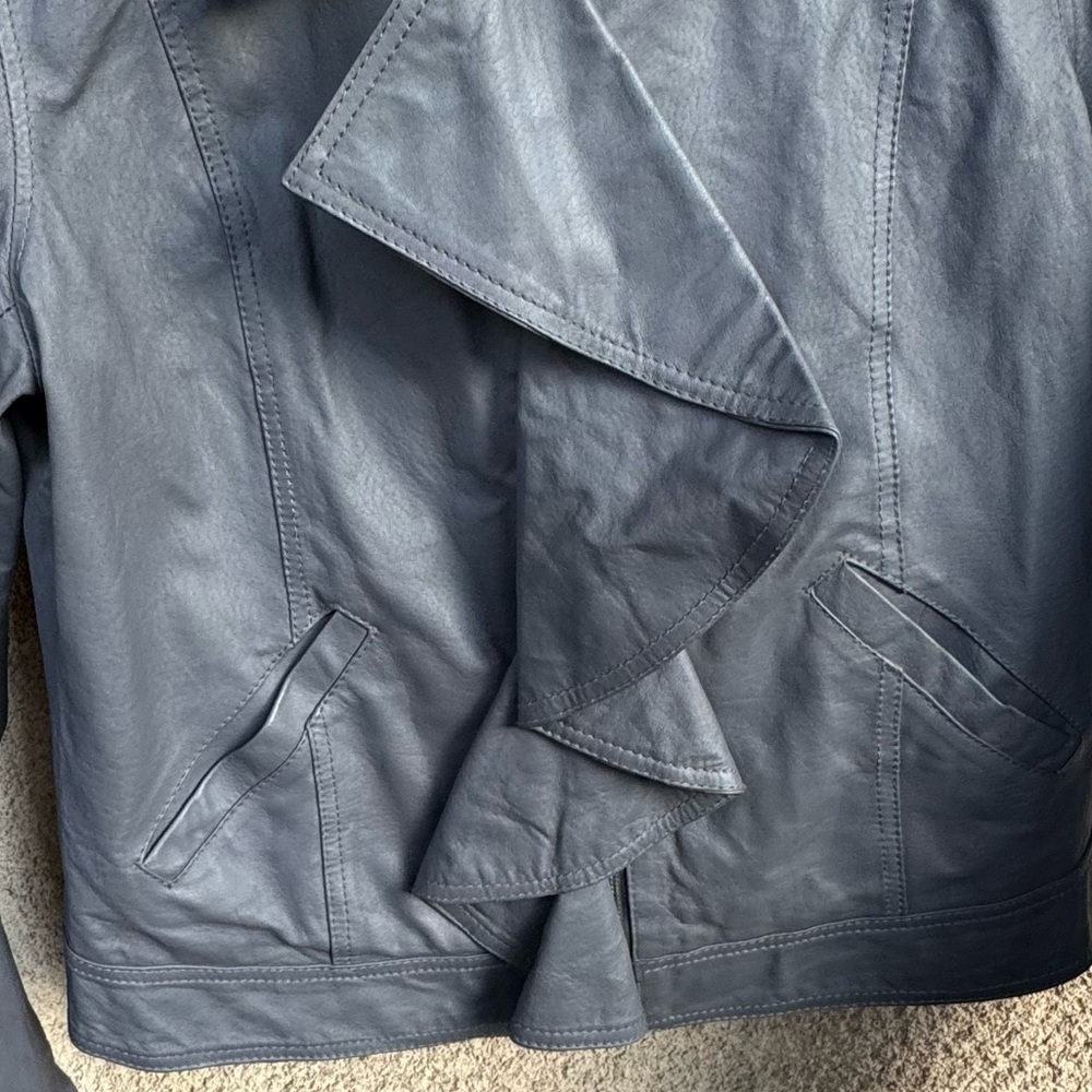 Gray Leather Ruffle Front Jacket size 12 - Picture 8 of 9